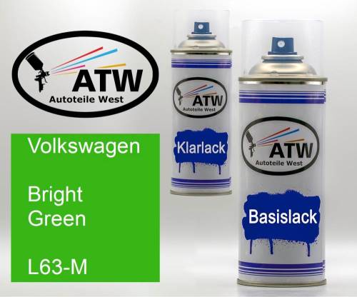 Volkswagen, Bright Green, L63-M: 400ml Sprühdose + 400ml Klarlack - Set, von ATW Autoteile West.